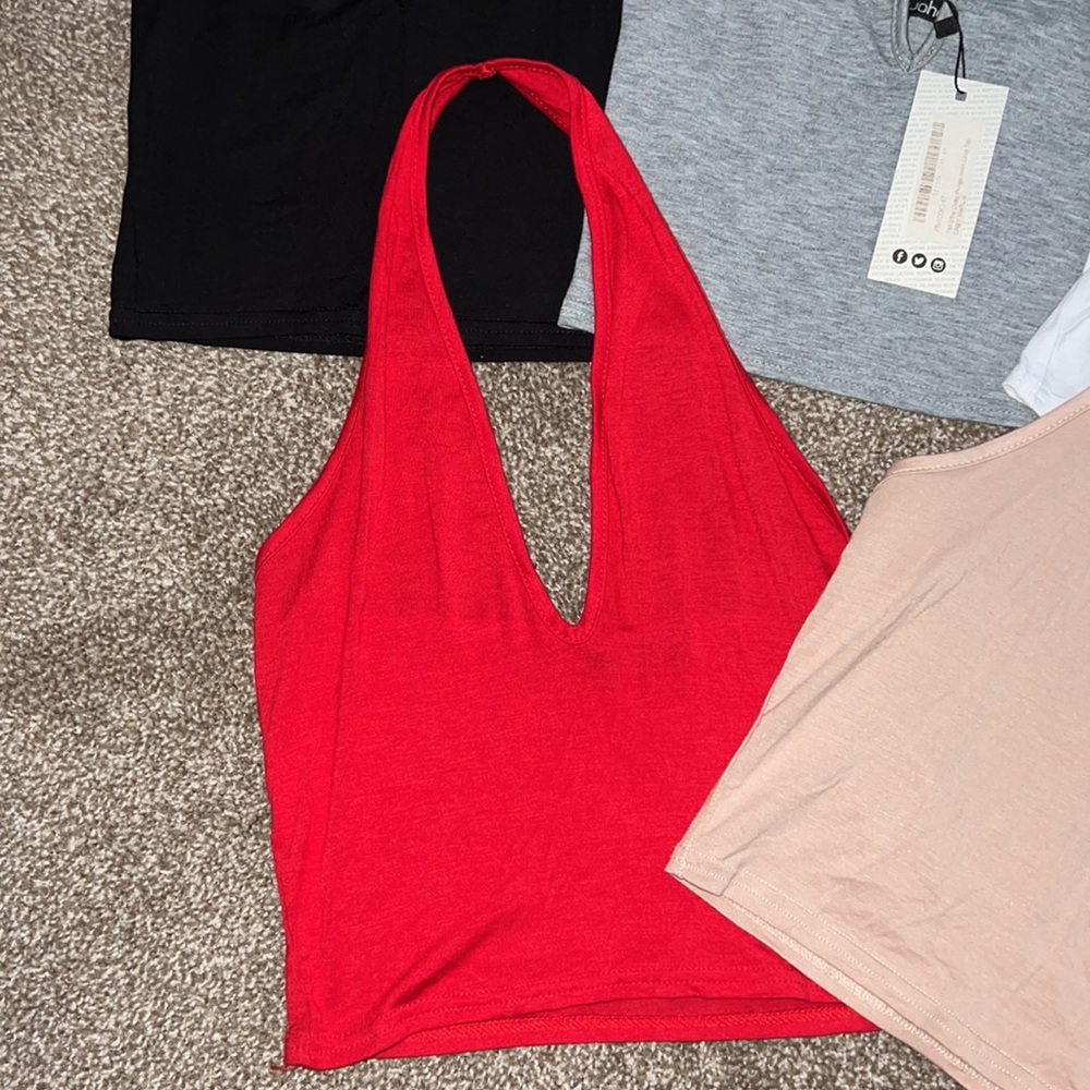Boohoo Halter Top Bundle White Black Red Grey Gray Nude Beige Small Medium Hot - Picture 5 of 6